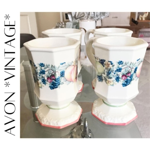 Avon Other - AVON *VINTAGE* Sweet Country Harvest Footed Pedestal Mugs, Set of 4